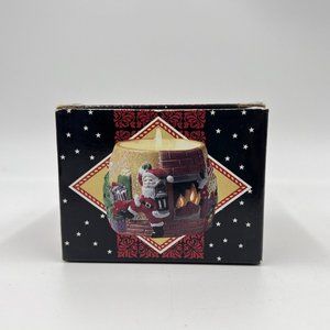 Vintage Santa Scene Candle Votive Holder Christmas Holiday Original Box 3.5”